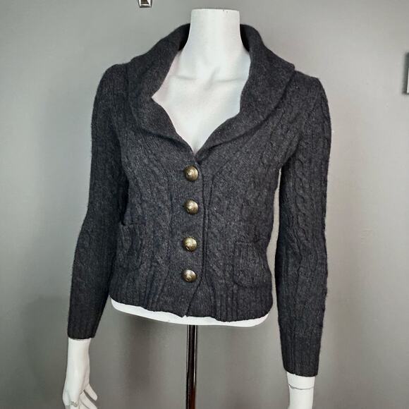 J.Crew sweater cardigan women's XS shawl Merino Angora Horse fisherman cable y2k - Picture 2 of 9